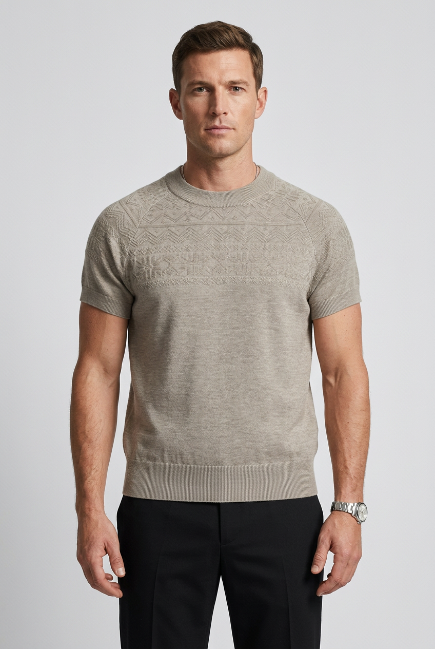 Men's Short Sleeve Geometric Textured Knit Top