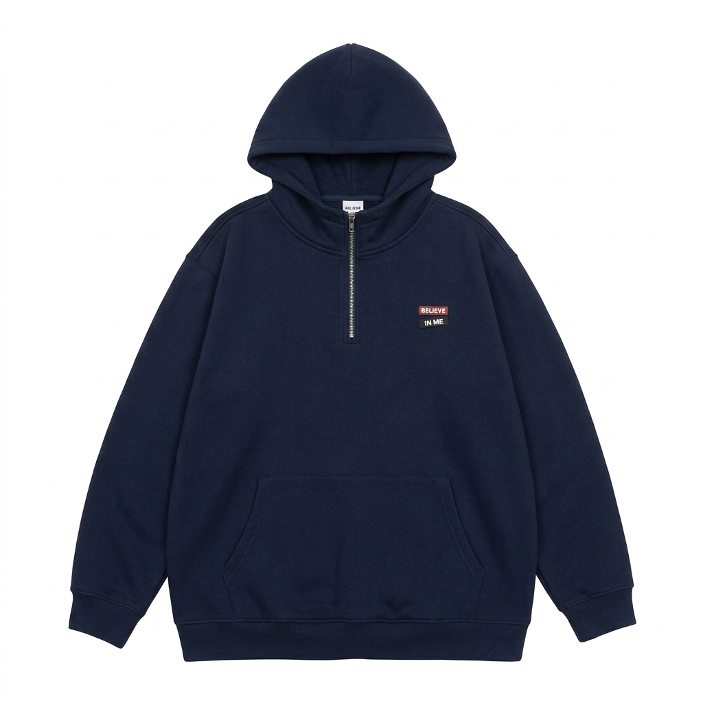 Men's Plus Size Quarter-Zip Long Sleeve Hoodie