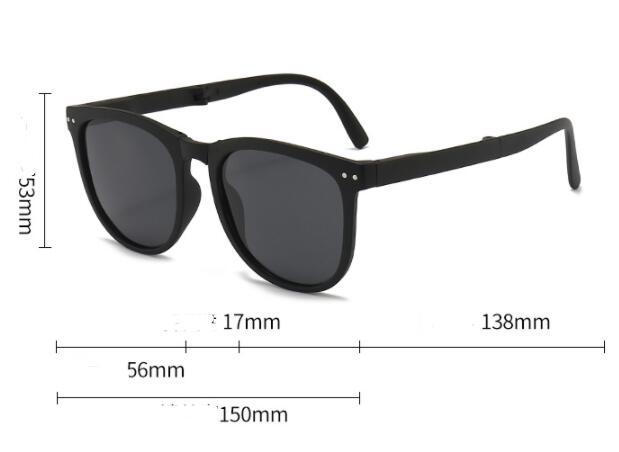 Foldable sunglasses with black frames and dark lenses