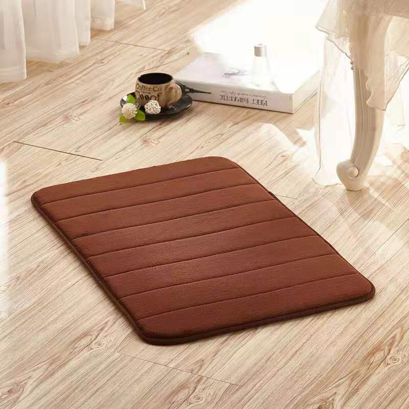 Non-slip washable toilet floor mat, brown striped texture with rounded edges