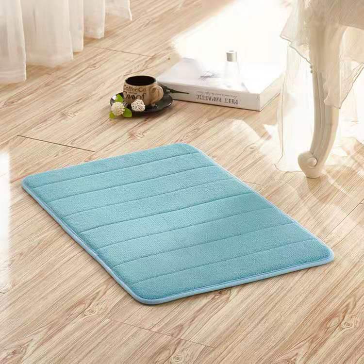 Non-slip washable toilet floor mat, light blue striped texture with rounded edges