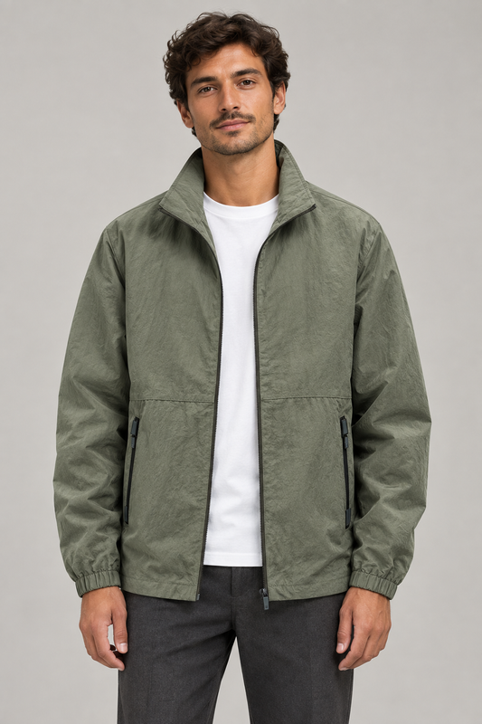Green jacket front view with a new slim model