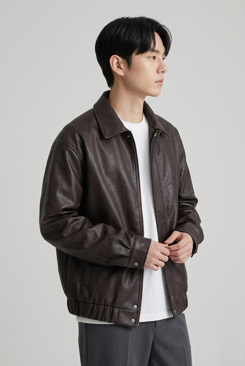 Men's Plus Size Faux Leather Zip-Up Jacket