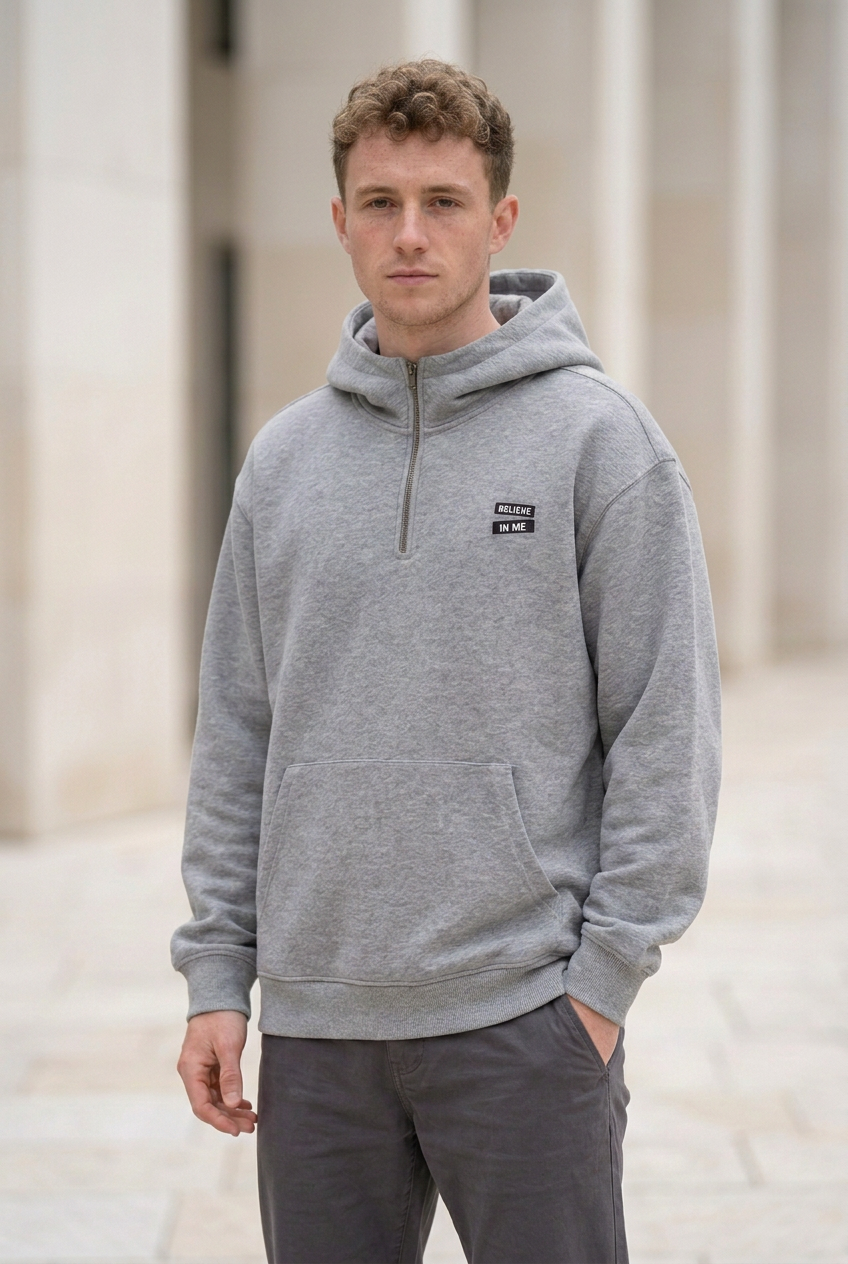 Men's Plus Size Quarter-Zip Long Sleeve Hoodie