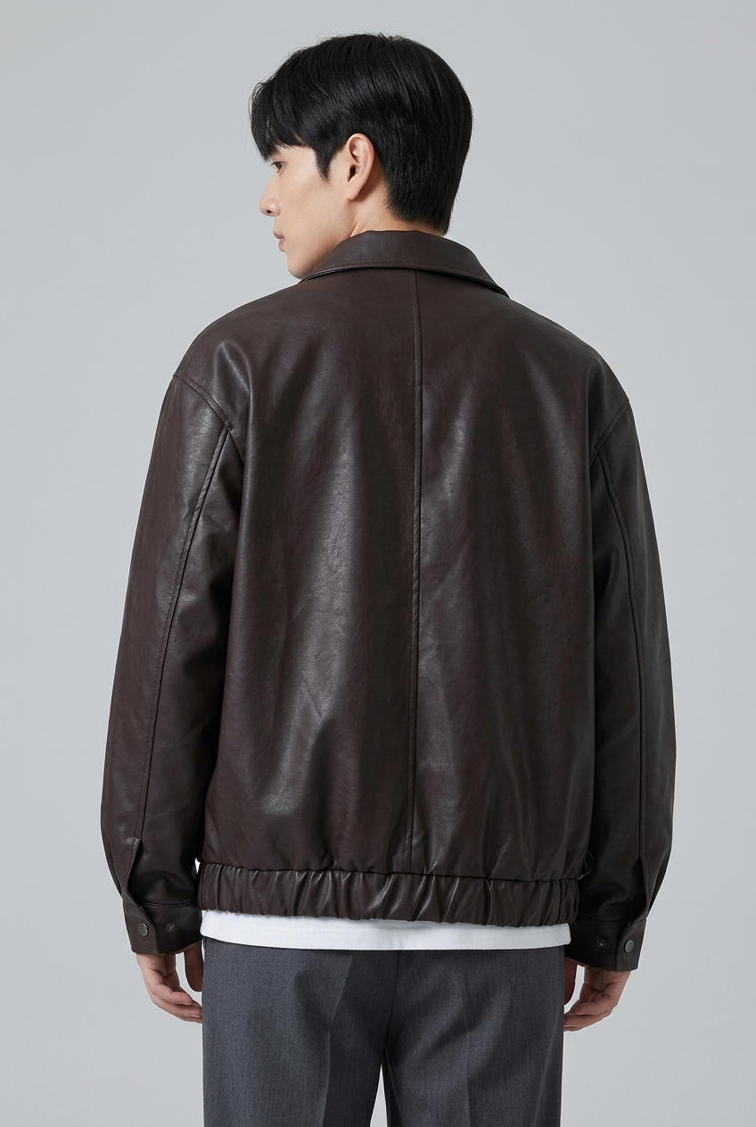 Men's Plus Size Faux Leather Zip-Up Jacket
