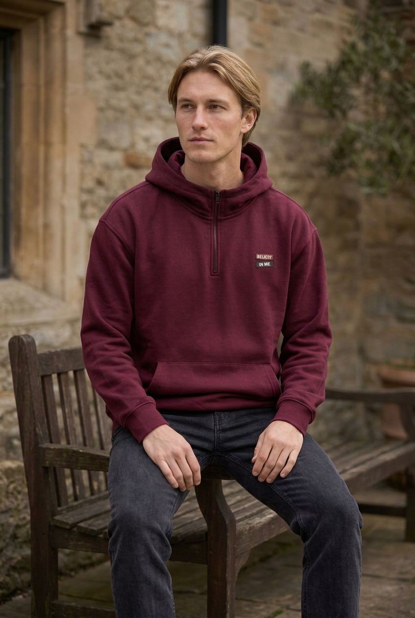 Men's Plus Size Quarter-Zip Long Sleeve Hoodie
