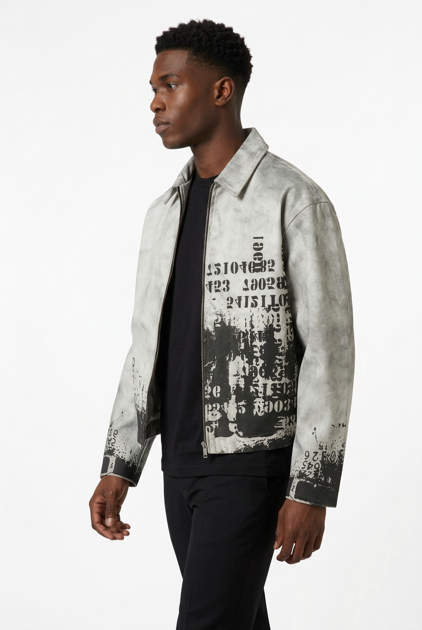 Open jacket left-side pose