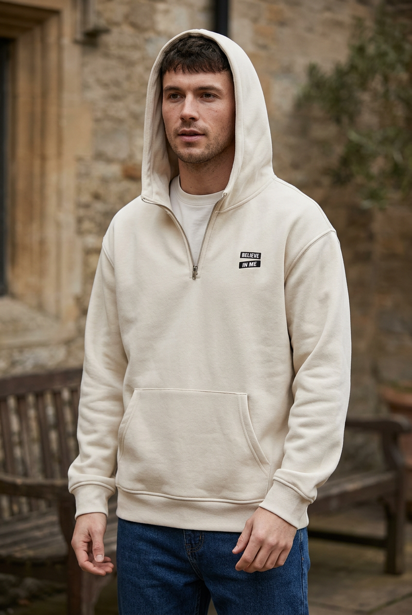 Men's Plus Size Quarter-Zip Long Sleeve Hoodie