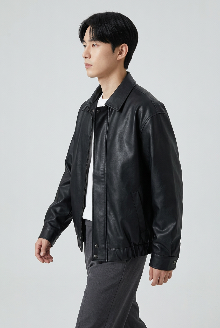Men's Plus Size Faux Leather Zip-Up Jacket