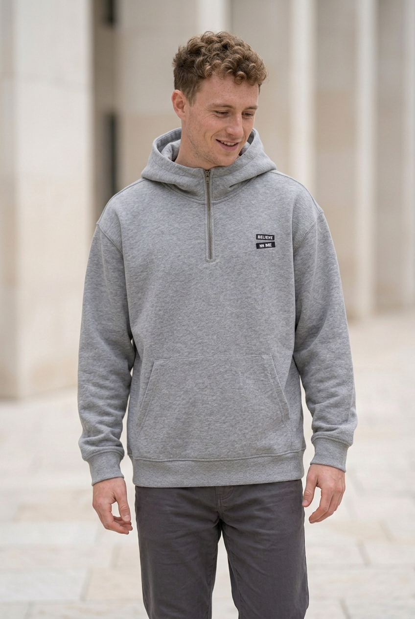 Men's Plus Size Quarter-Zip Long Sleeve Hoodie