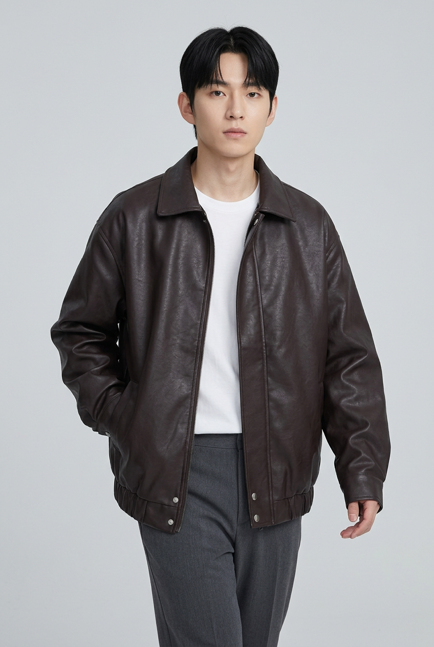 Men's Plus Size Faux Leather Zip-Up Jacket