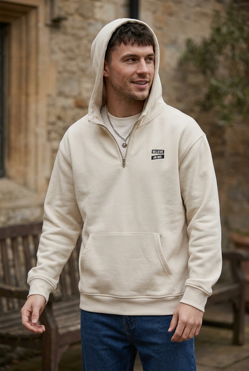 Men's Plus Size Quarter-Zip Long Sleeve Hoodie