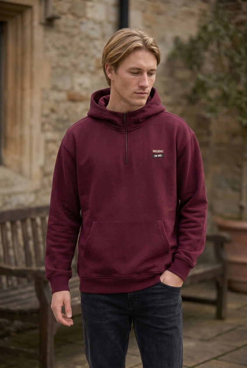 Men's Plus Size Quarter-Zip Long Sleeve Hoodie