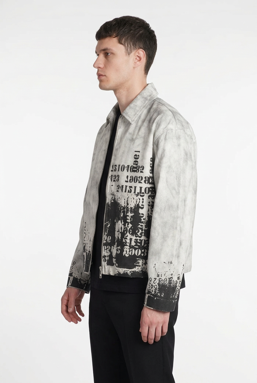 White model open jacket left-profile pose
