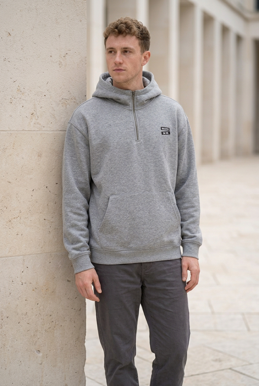 Men's Plus Size Quarter-Zip Long Sleeve Hoodie