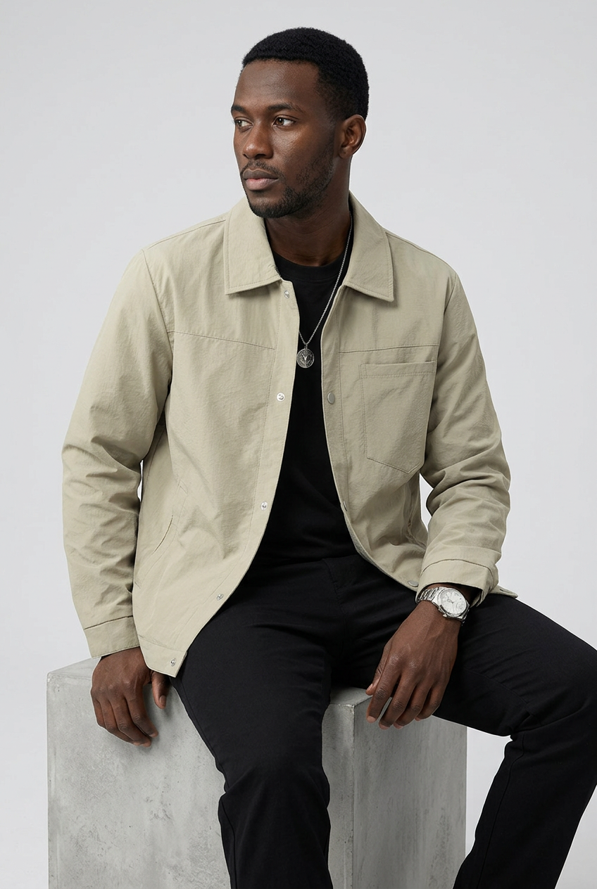 Men's Plus Size Lightweight Snap-Down Jacket