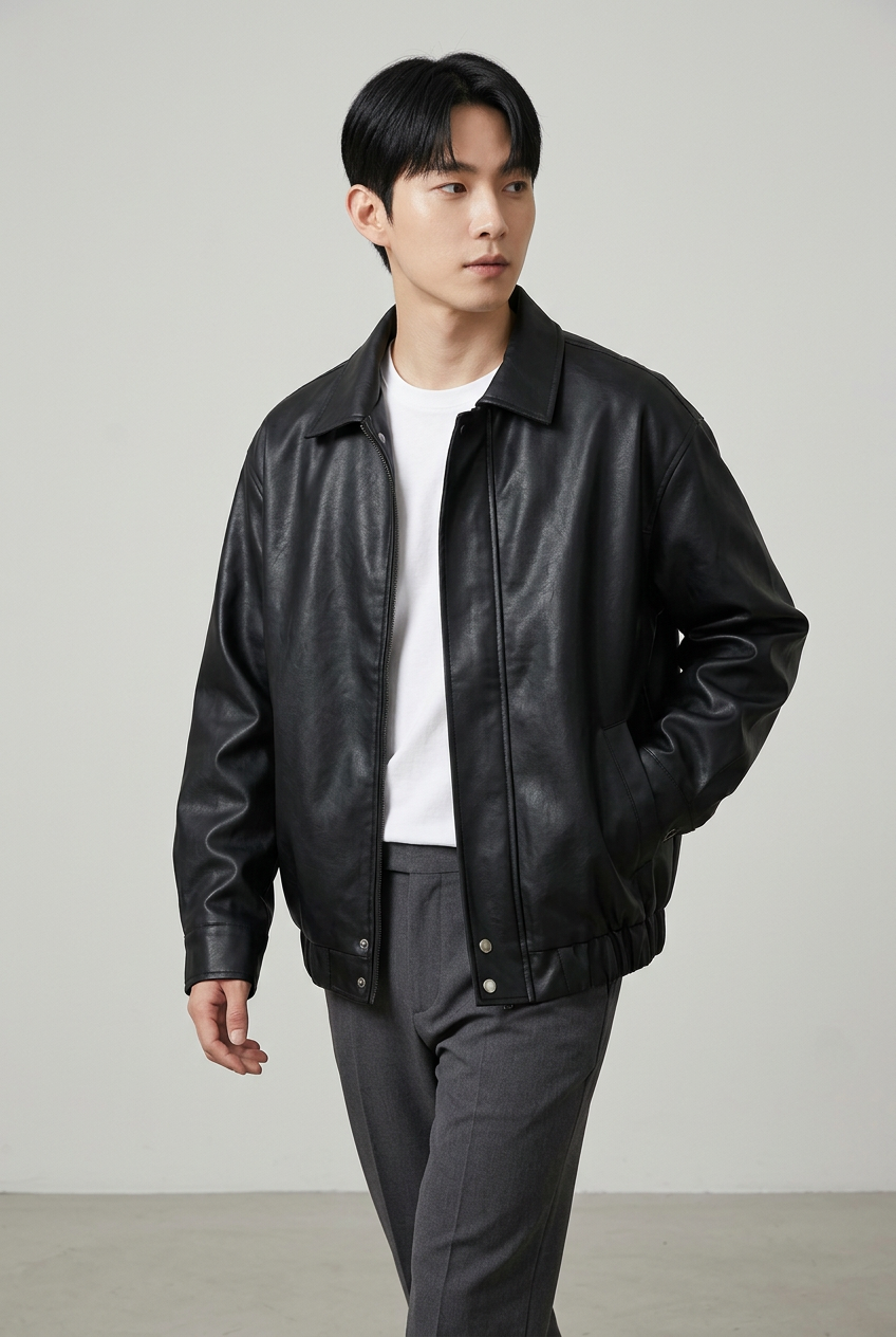 Men's Plus Size Faux Leather Zip-Up Jacket