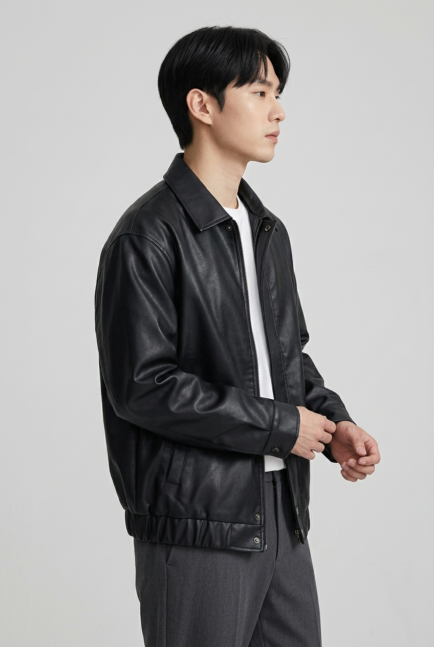 Men's Plus Size Faux Leather Zip-Up Jacket