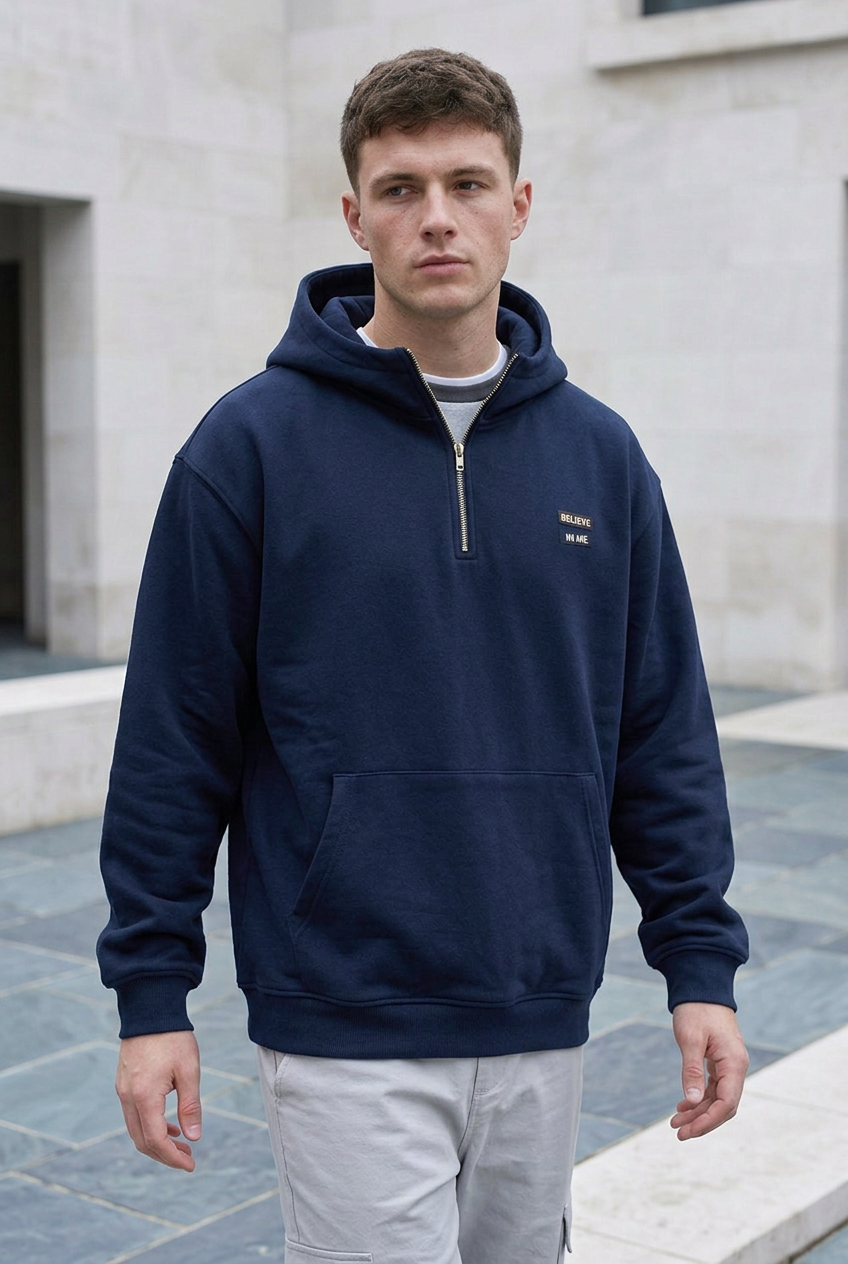 Men's Plus Size Quarter-Zip Long Sleeve Hoodie
