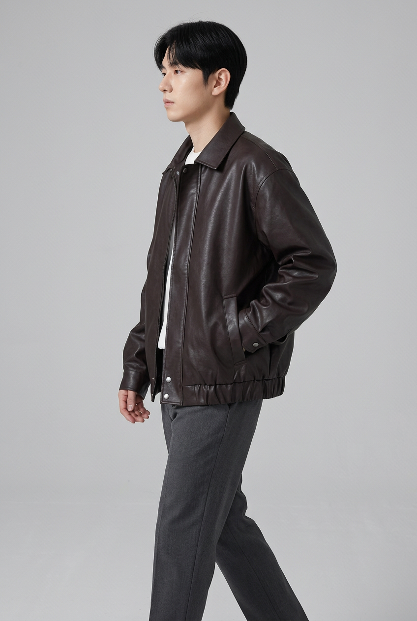 Men's Plus Size Faux Leather Zip-Up Jacket
