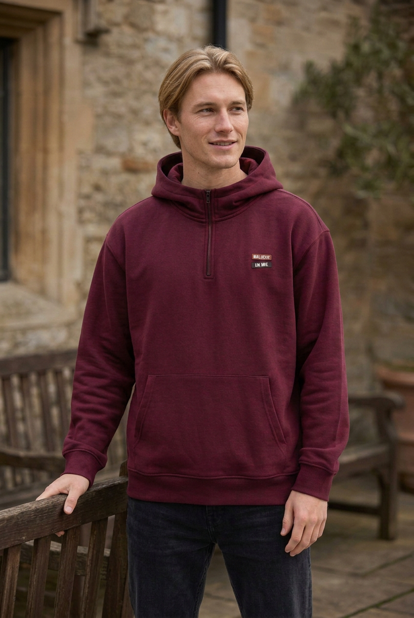 Men's Plus Size Quarter-Zip Long Sleeve Hoodie