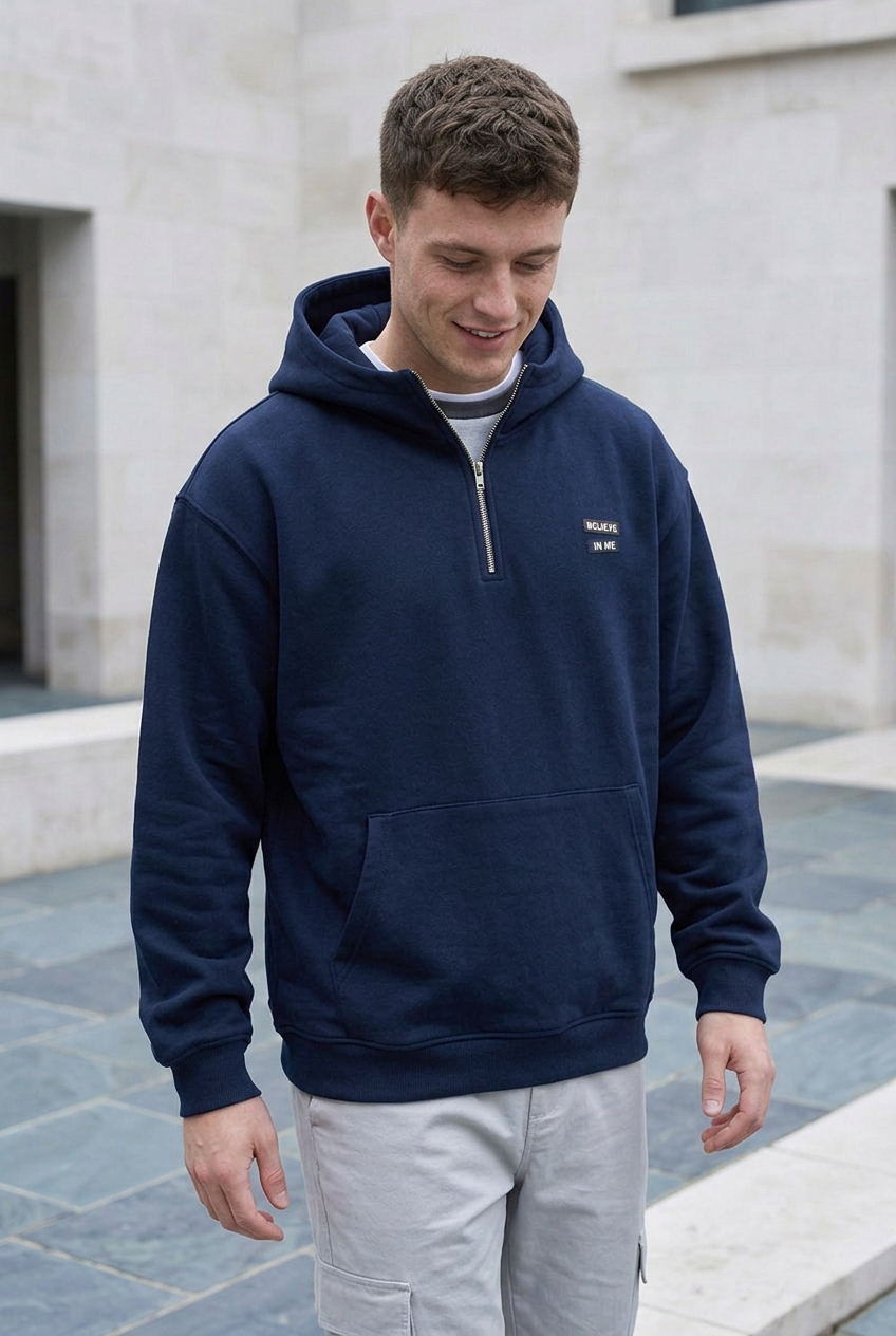 Men's Plus Size Quarter-Zip Long Sleeve Hoodie