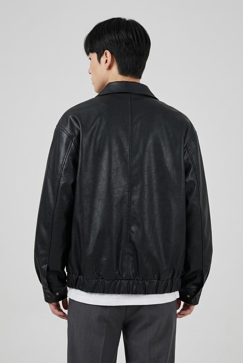 Men's Plus Size Faux Leather Zip-Up Jacket