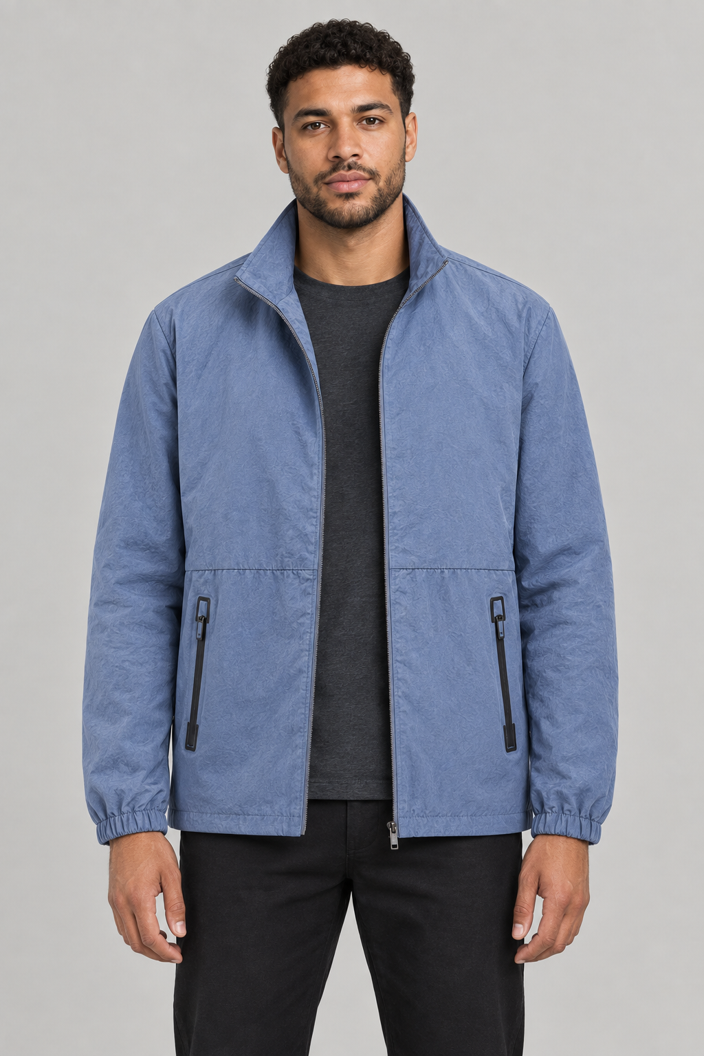 Jacket front view on a slim model