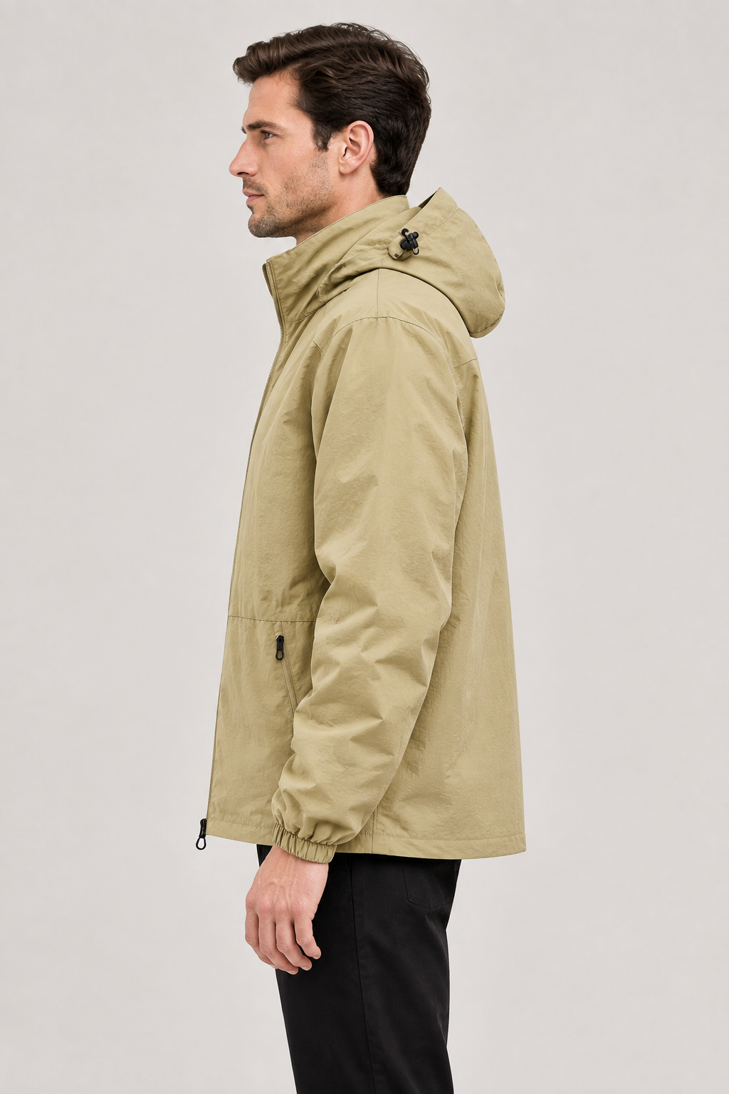 Khaki windbreaker left-side view