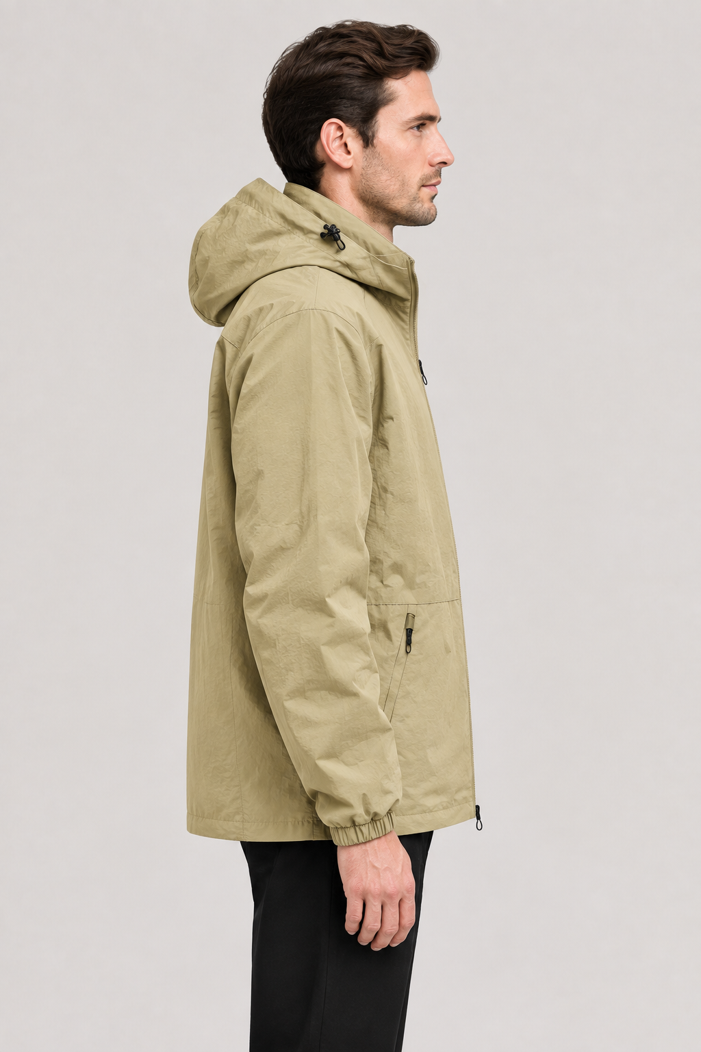 Khaki windbreaker right-side view