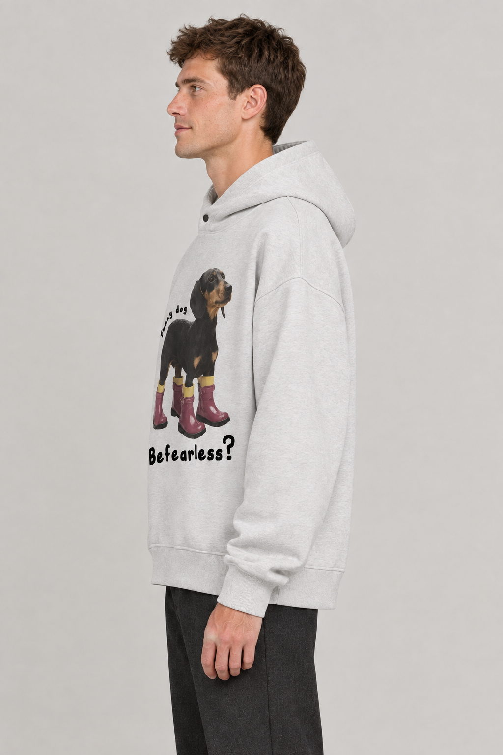 Light-grey hoodie left-side view