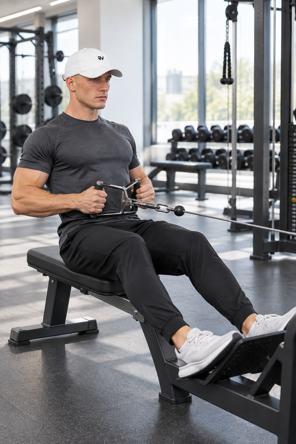 Model doing a cable row