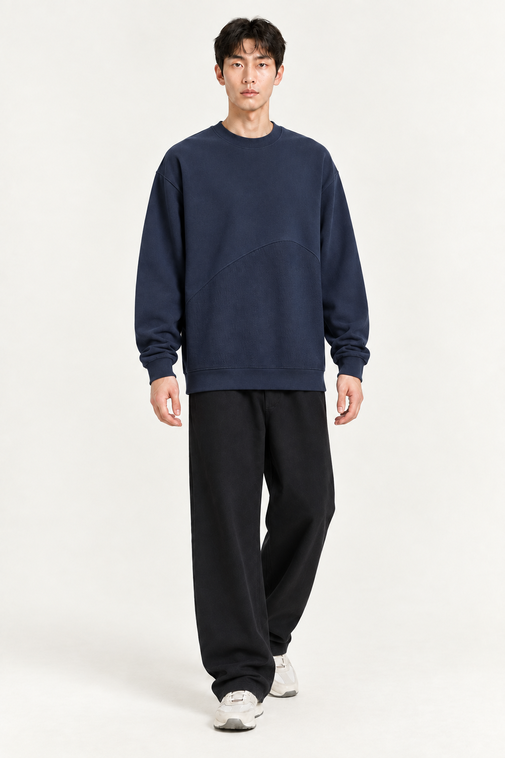 Navy sweatshirt fashion pose