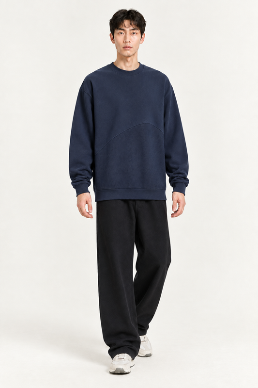 Navy sweatshirt fashion pose