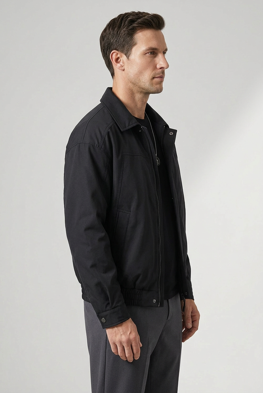 Right-side model view of the black jacket