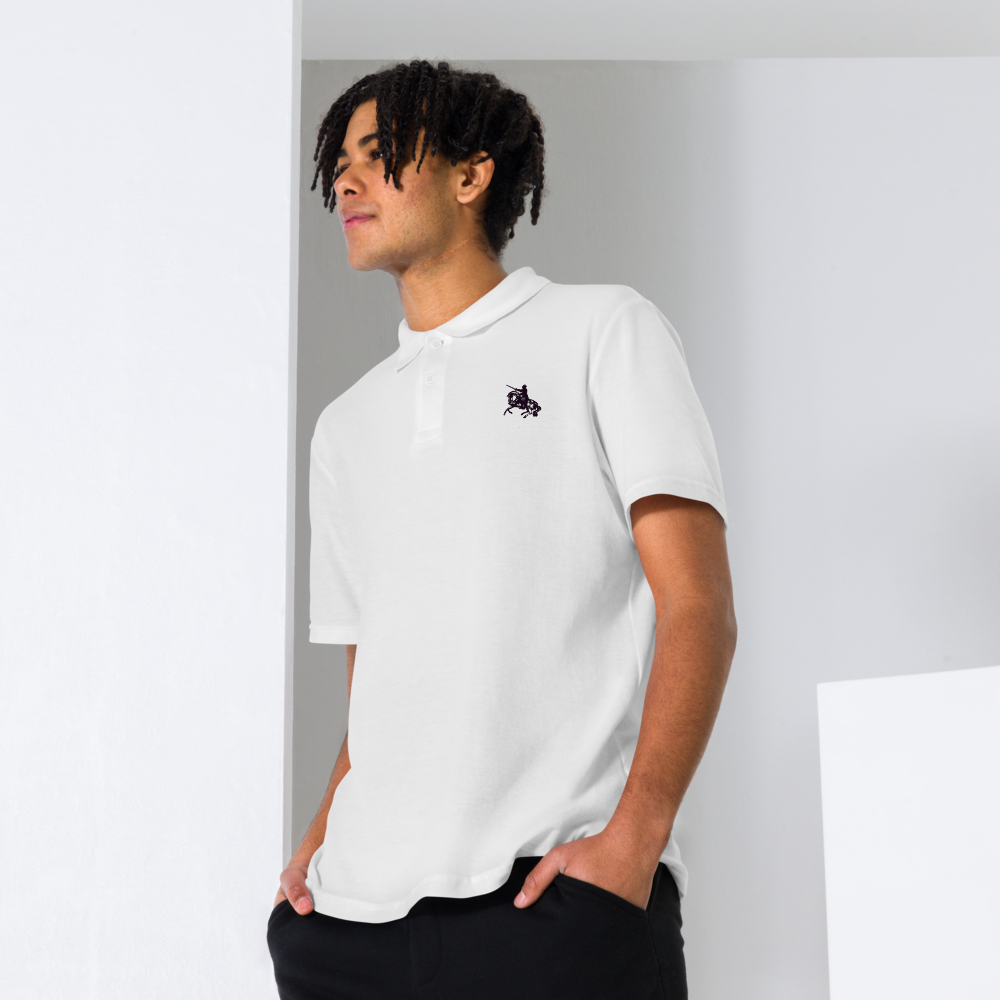 Men's white polo shirt with short sleeves and small chest logo